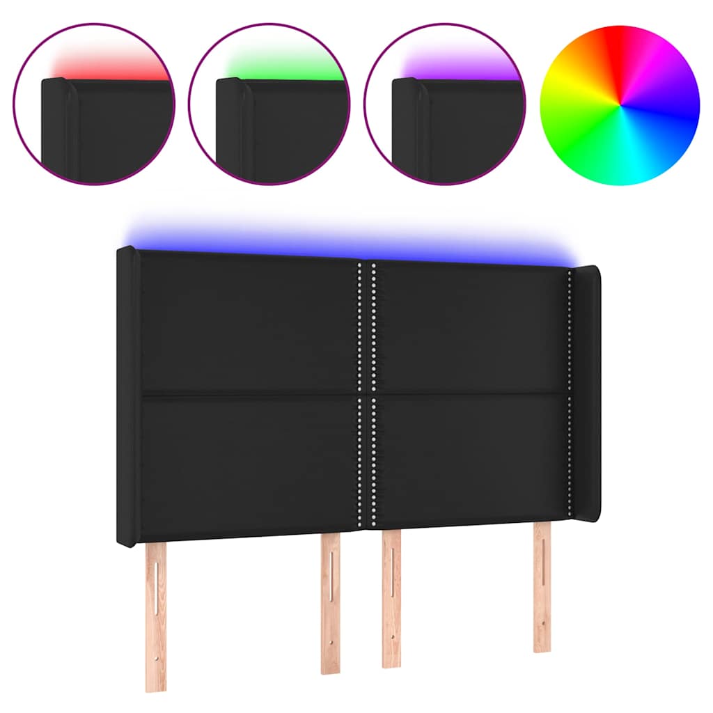 Fekete műbőr LED-es fejtámla 147x16x118/128 cm 2