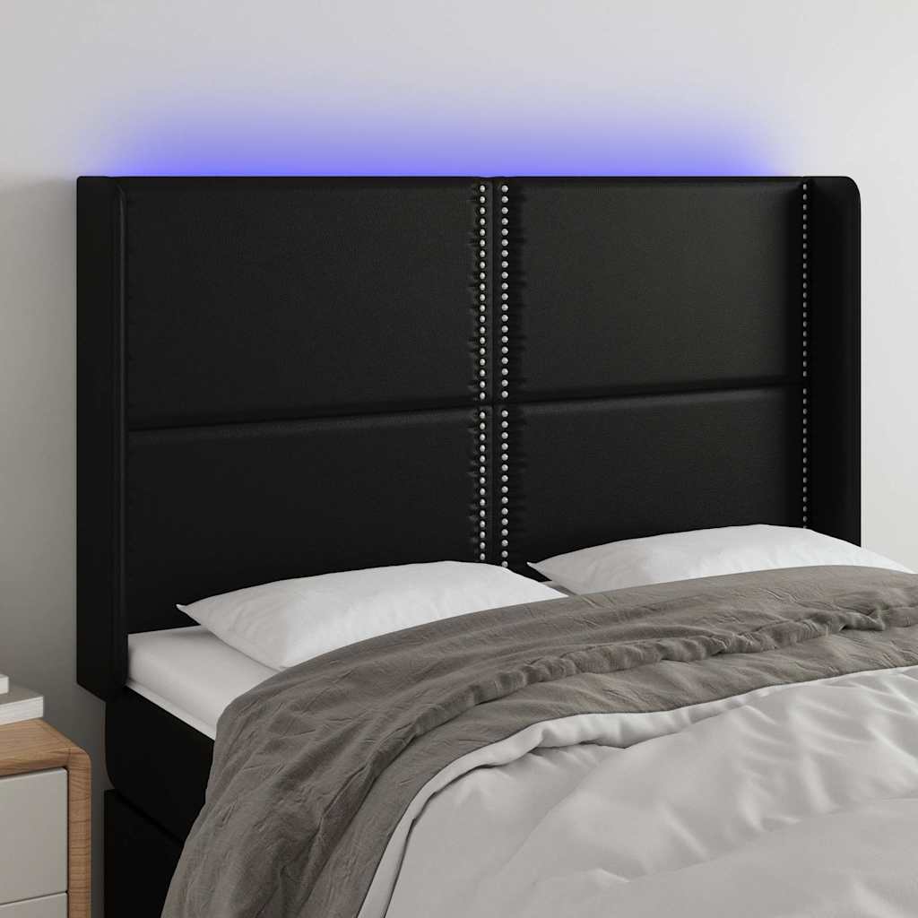 Fekete műbőr LED-es fejtámla 147x16x118/128 cm