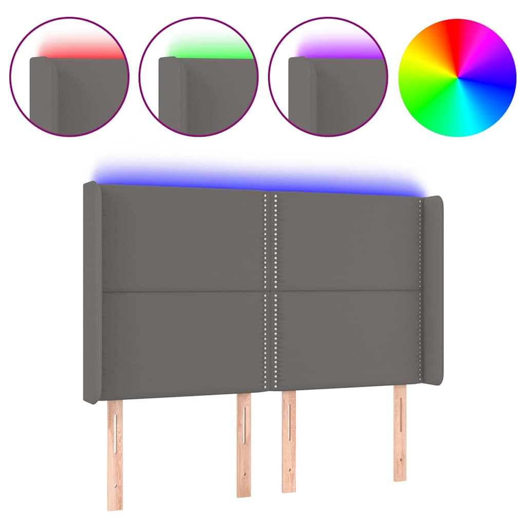 Szürke műbőr LED-es fejtámla 147x16x118/128 cm 2