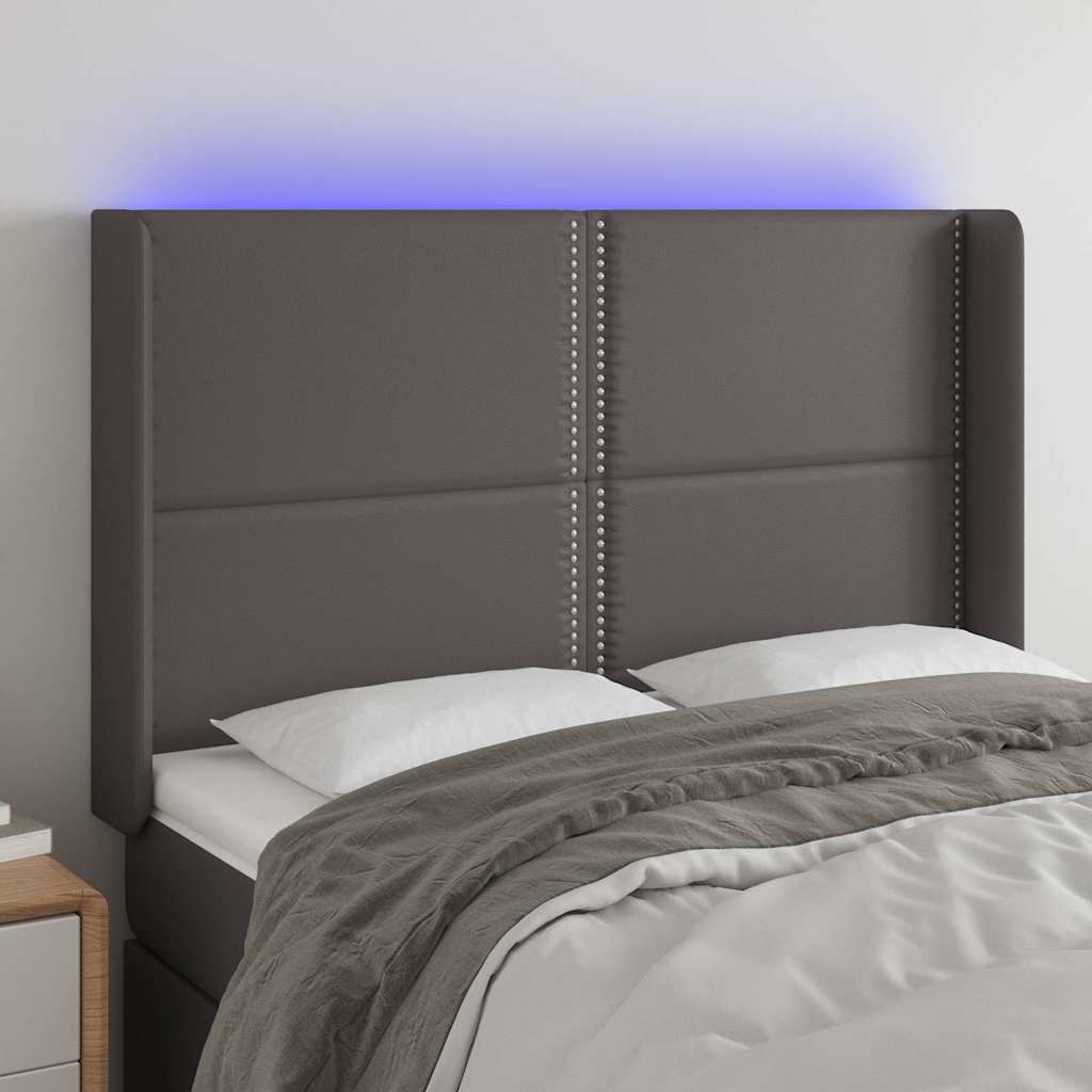 Szürke műbőr LED-es fejtámla 147x16x118/128 cm