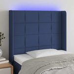 Kék szövet LED-es fejtámla 83x16x118/128 cm