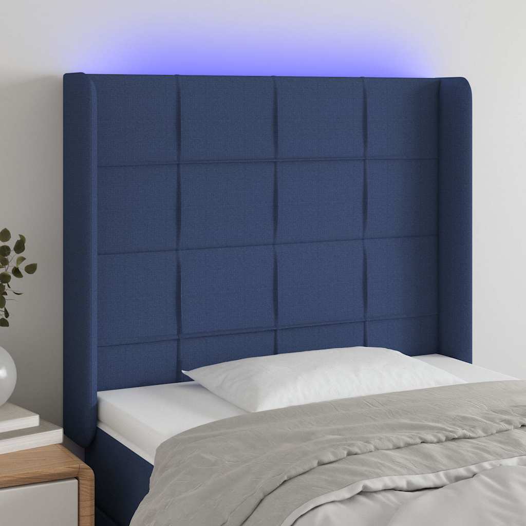 Kék szövet LED-es fejtámla 83x16x118/128 cm