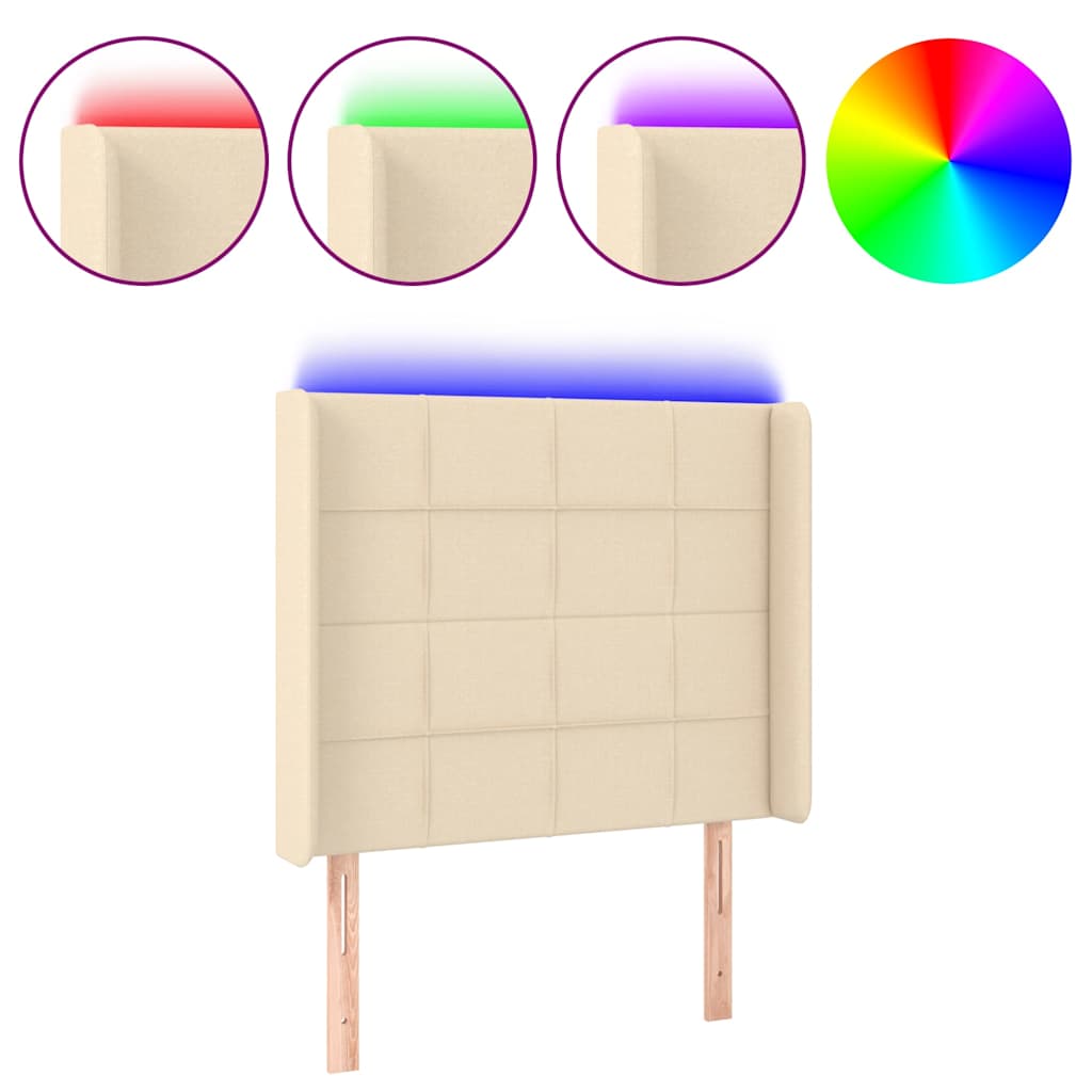 Krémszínű szövet LED-es fejtámla 93x16x118/128 cm 2
