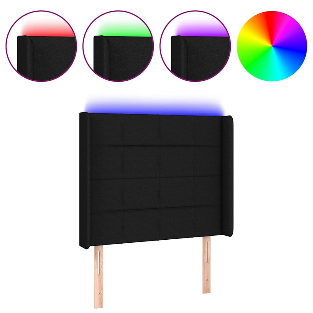 Fekete szövet LED-es fejtámla 103x16x118/128 cm 2