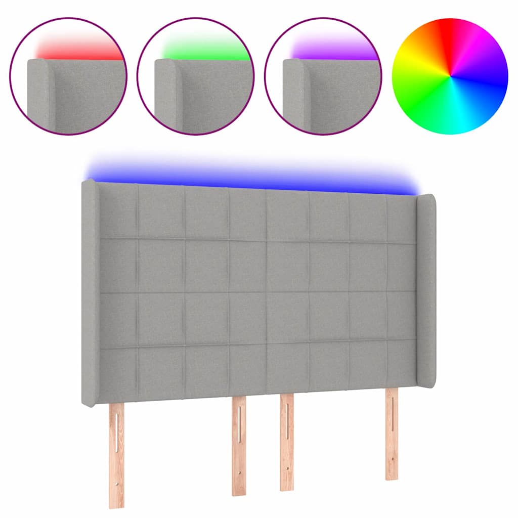Világosszürke szövet LED-es fejtámla 147x16x118/128 cm 2