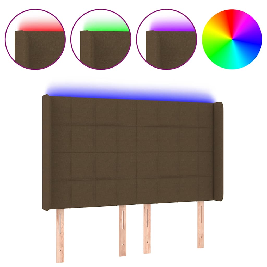 Sötétbarna szövet LED-es fejtámla 147x16x118/128 cm 2