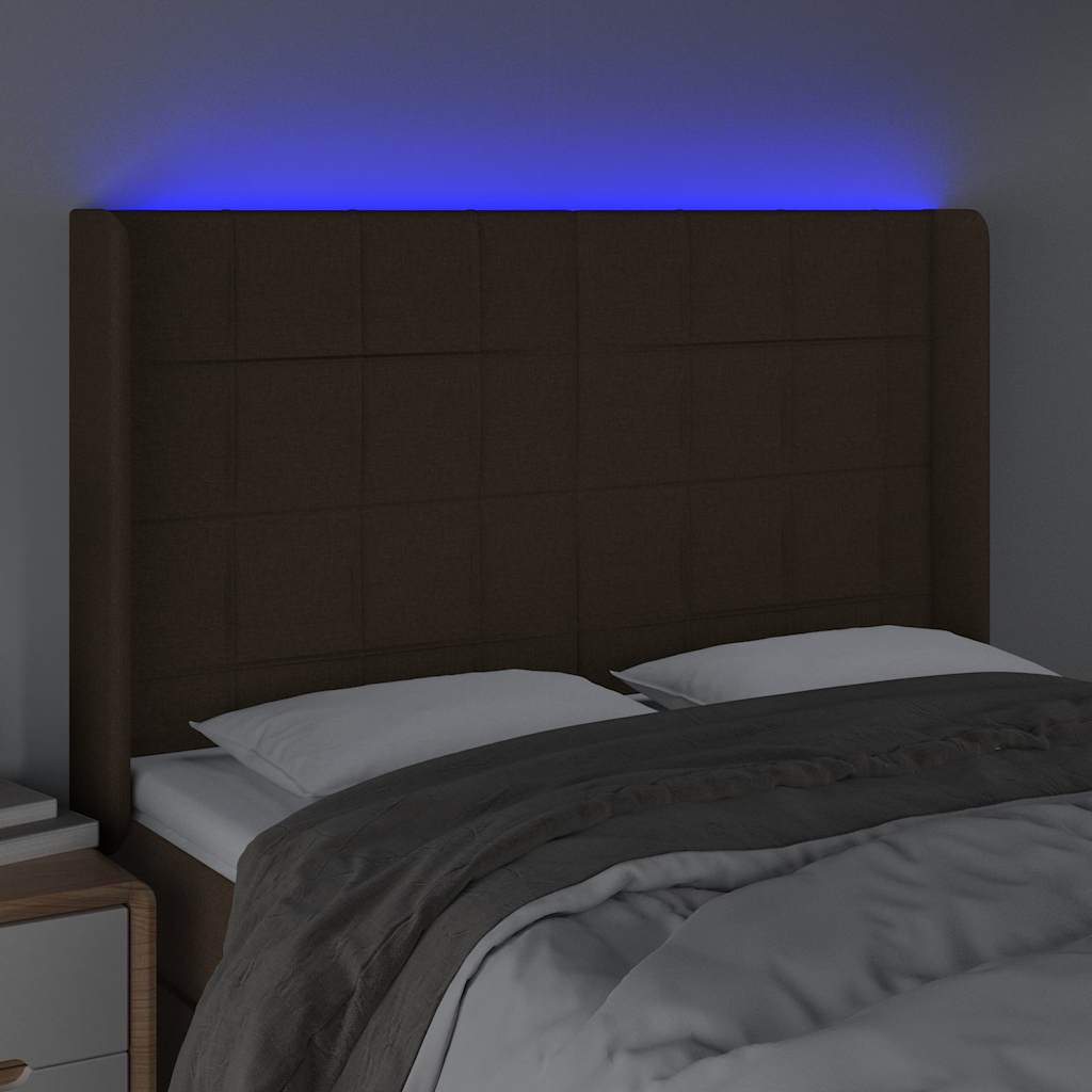 Sötétbarna szövet LED-es fejtámla 147x16x118/128 cm 4