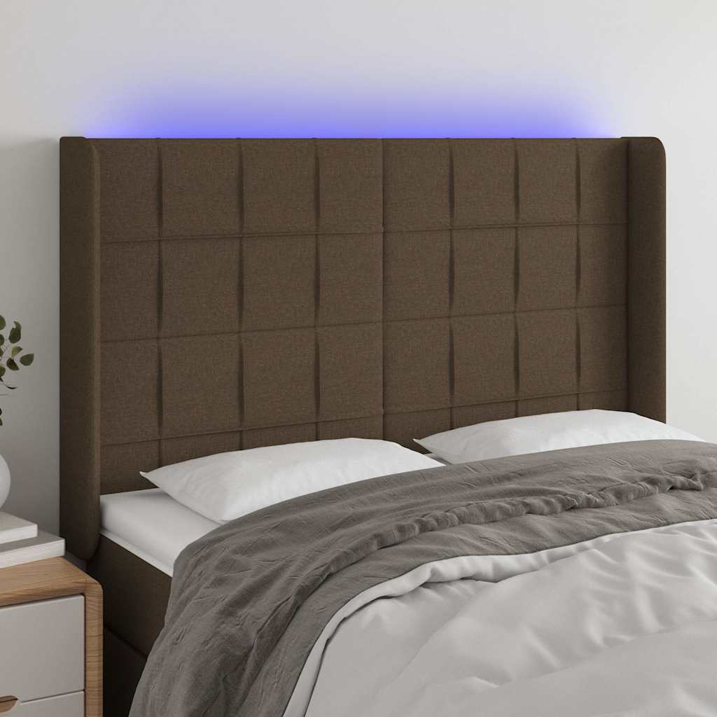 Sötétbarna szövet LED-es fejtámla 147x16x118/128 cm