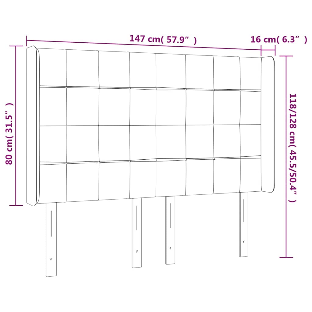 Tópszínű szövet LED-es fejtámla 147x16x118/128 cm 6