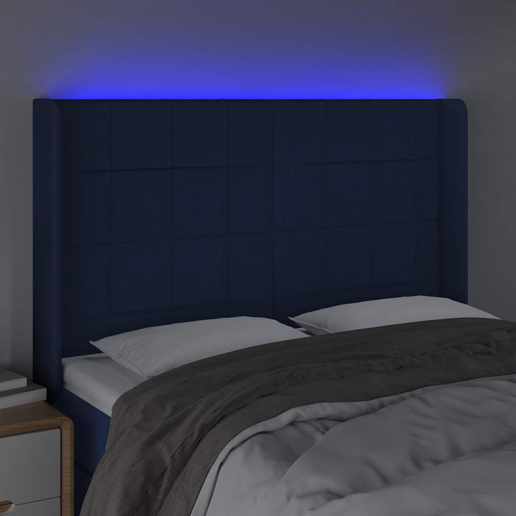 Kék szövet LED-es fejtámla 147x16x118/128 cm 4