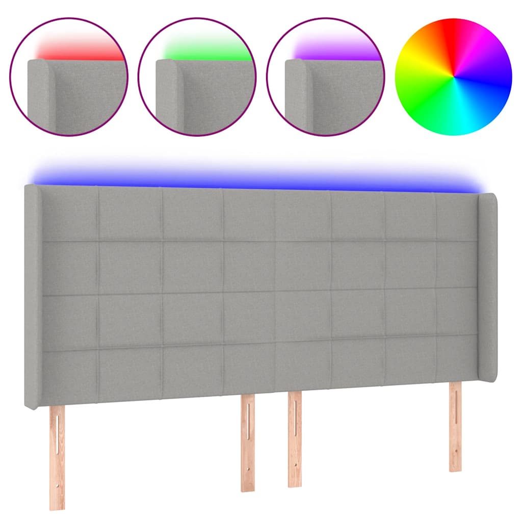 Világosszürke szövet LED-es fejtámla 163x16x118/128 cm 2