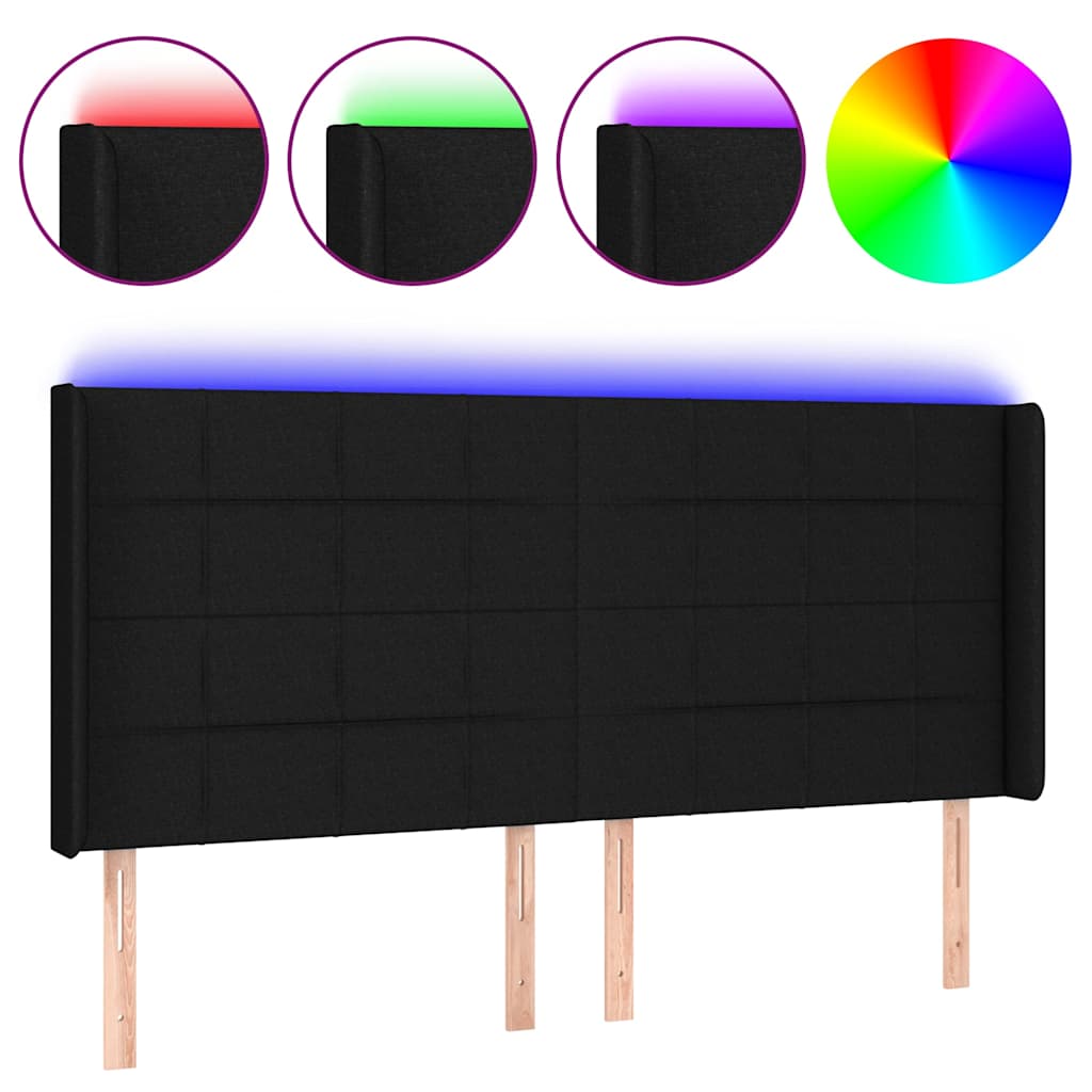 Fekete szövet LED-es fejtámla 163x16x118/128 cm 2