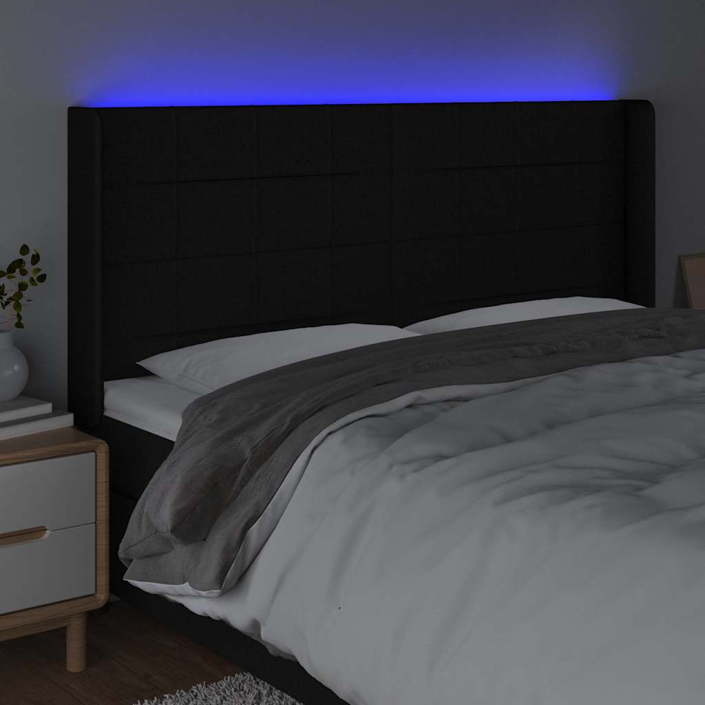 Fekete szövet LED-es fejtámla 163x16x118/128 cm 4