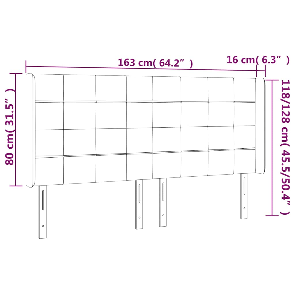 Fekete szövet LED-es fejtámla 163x16x118/128 cm 6