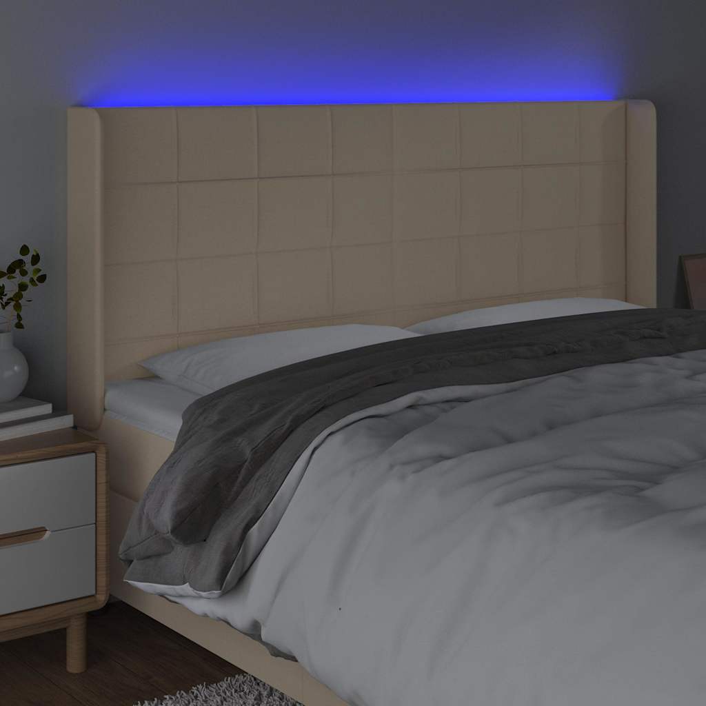 Krémszínű szövet LED-es fejtámla 183x16x118/128 cm 4