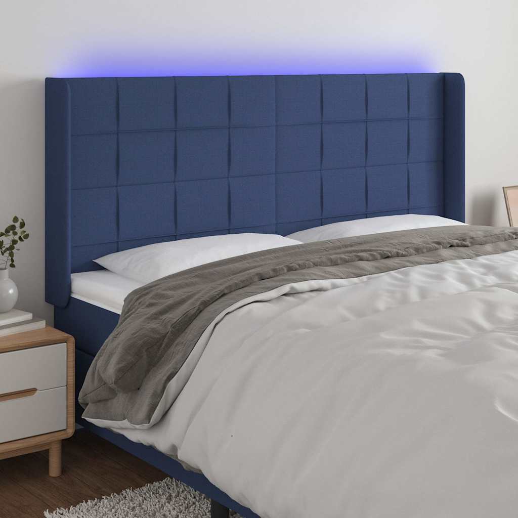Kék szövet LED-es fejtámla 183x16x118/128 cm