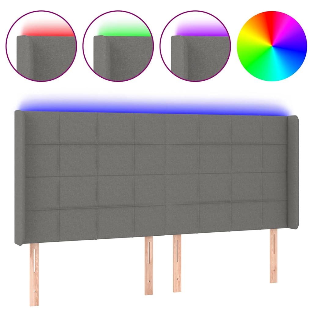 Sötétszürke szövet LED-es fejtámla 203x16x118/128 cm 2