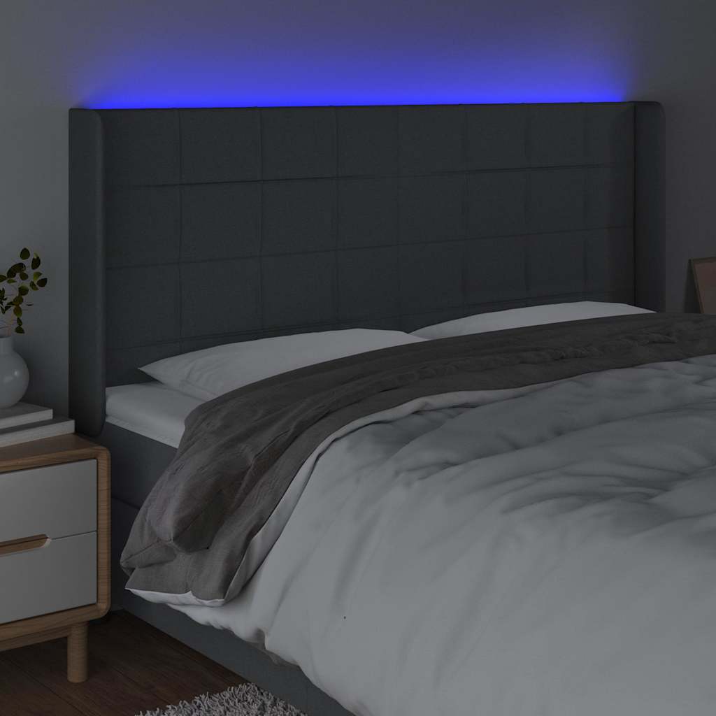 Sötétszürke szövet LED-es fejtámla 203x16x118/128 cm 4