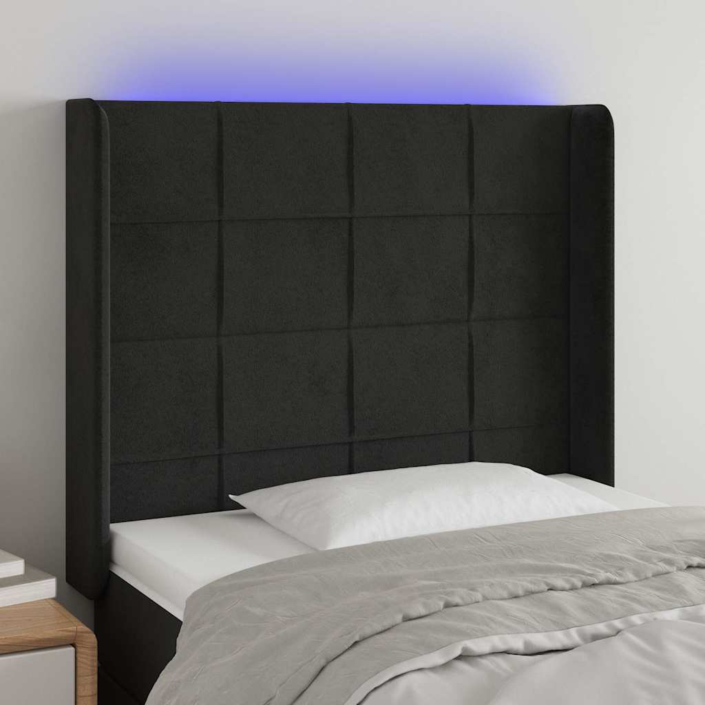 Fekete bársony LED-es fejtámla 83x16x118/128 cm