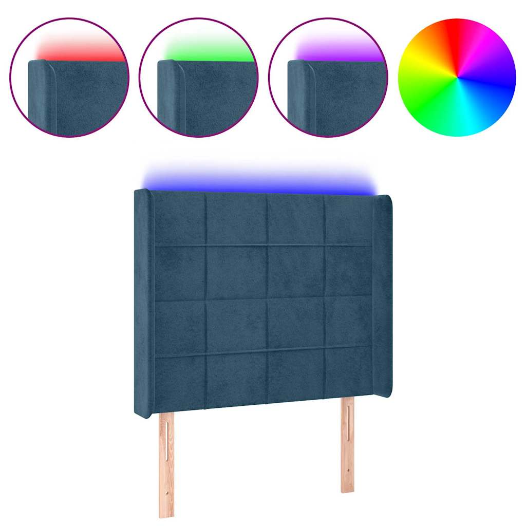 Sötétkék bársony LED-es fejtámla 83x16x118/128 cm 2