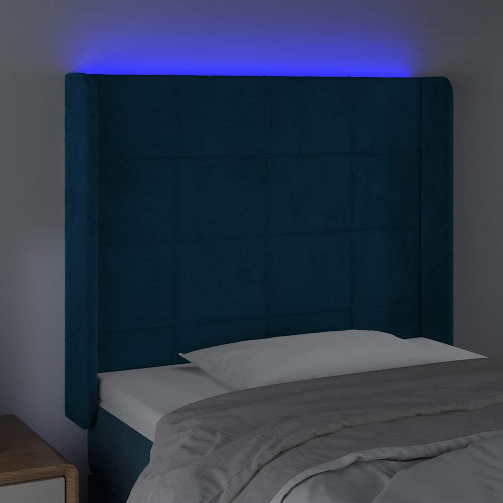 Sötétkék bársony LED-es fejtámla 83x16x118/128 cm 4