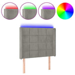 Világosszürke bársony LED-es fejtámla 93x16x118/128 cm 2