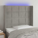 Világosszürke bársony LED-es fejtámla 93x16x118/128 cm