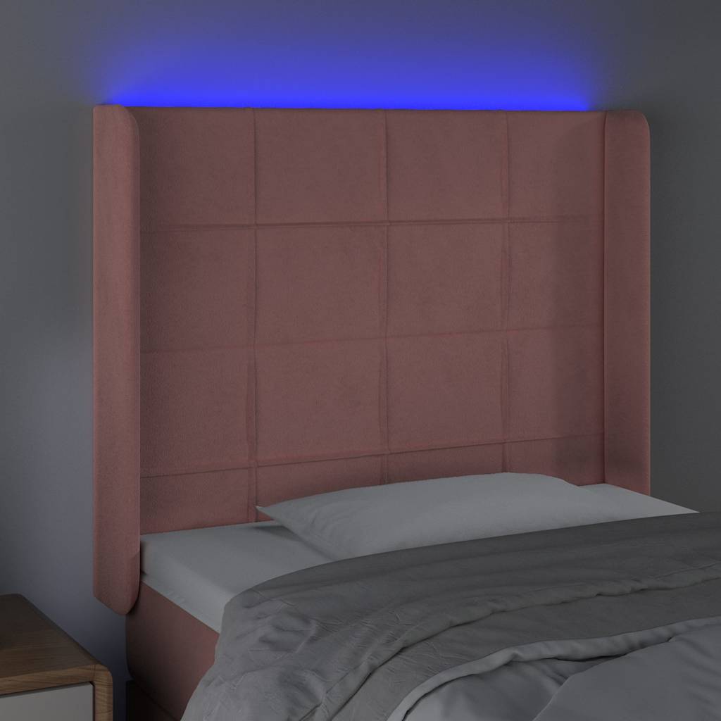 Rózsaszín bársony LED-es fejtámla 93x16x118/128 cm 4