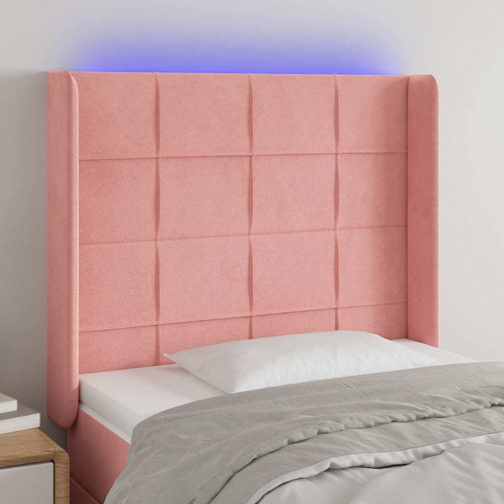 Rózsaszín bársony LED-es fejtámla 93x16x118/128 cm