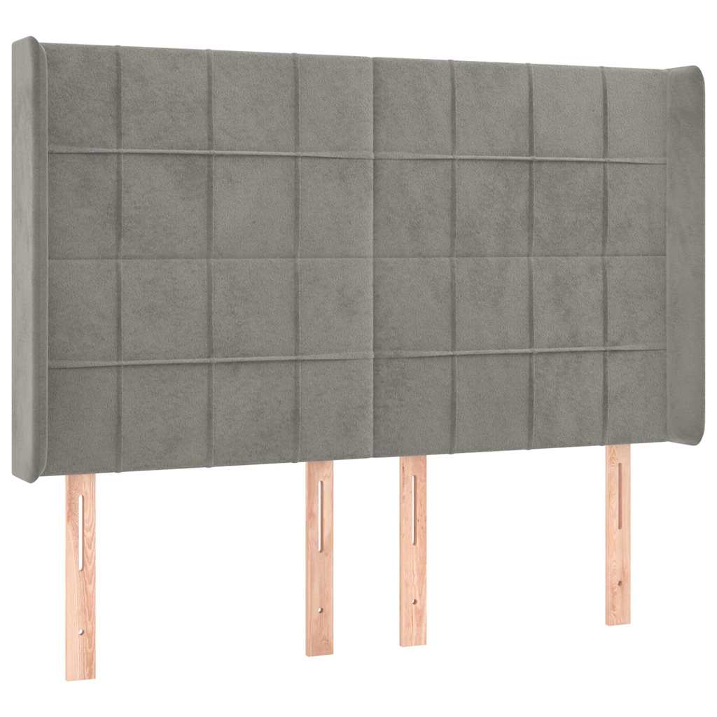 Világosszürke bársony LED-es fejtámla 147x16x118/128 cm 3