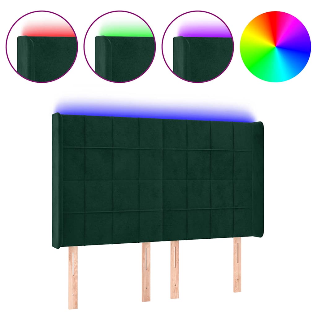 Sötétzöld bársony LED-es fejtámla 147x16x118/128 cm 2