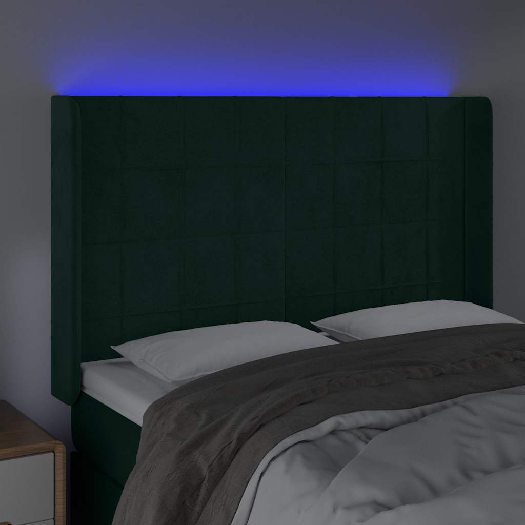 Sötétzöld bársony LED-es fejtámla 147x16x118/128 cm 4