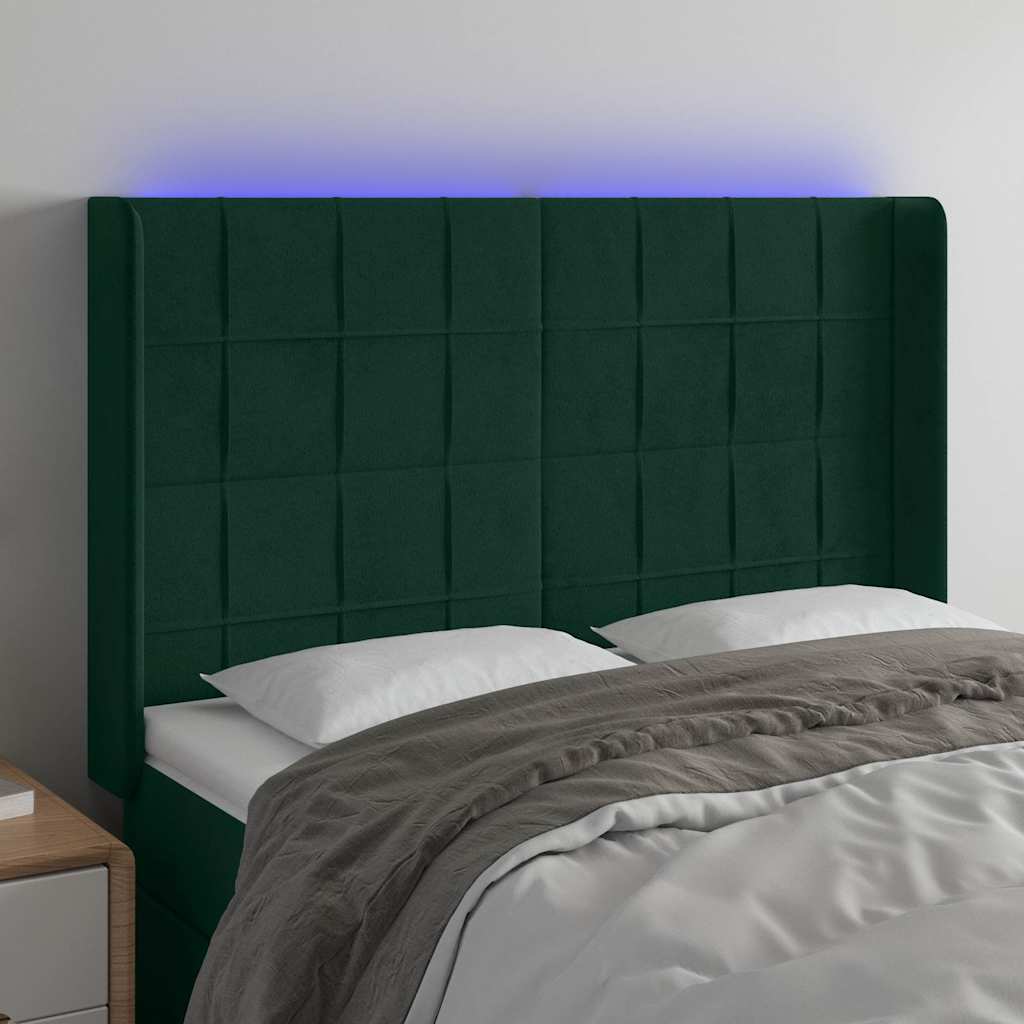 Sötétzöld bársony LED-es fejtámla 147x16x118/128 cm