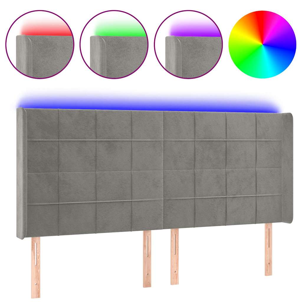 Világosszürke bársony LED-es fejtámla 183x16x118/128 cm 2
