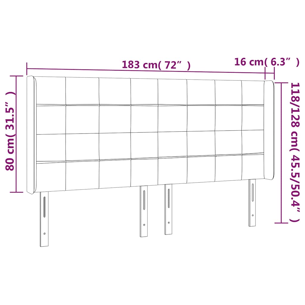 Világosszürke bársony LED-es fejtámla 183x16x118/128 cm 6