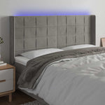 Világosszürke bársony LED-es fejtámla 183x16x118/128 cm