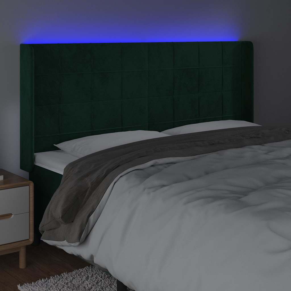 Sötétzöld bársony LED-es fejtámla 183x16x118/128 cm 4
