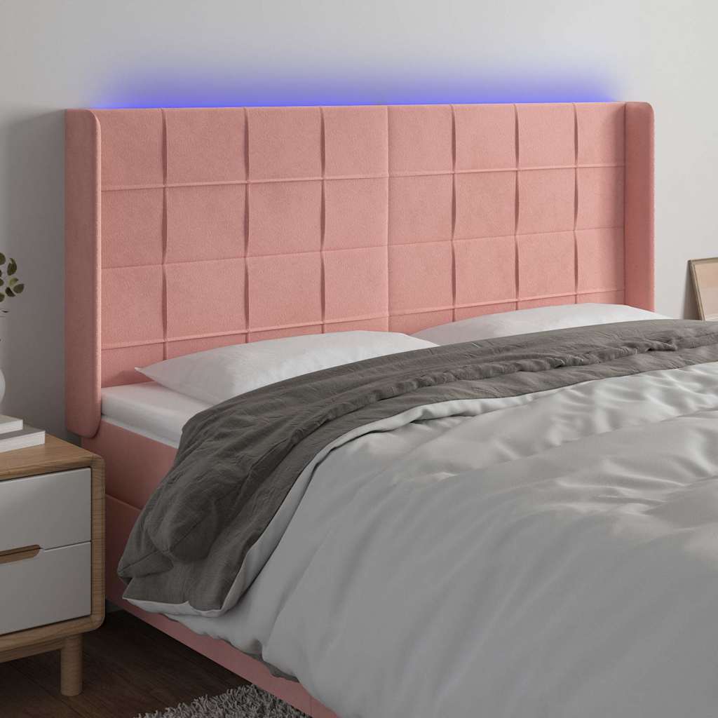 Rózsaszín bársony LED-es fejtámla 183x16x118/128 cm