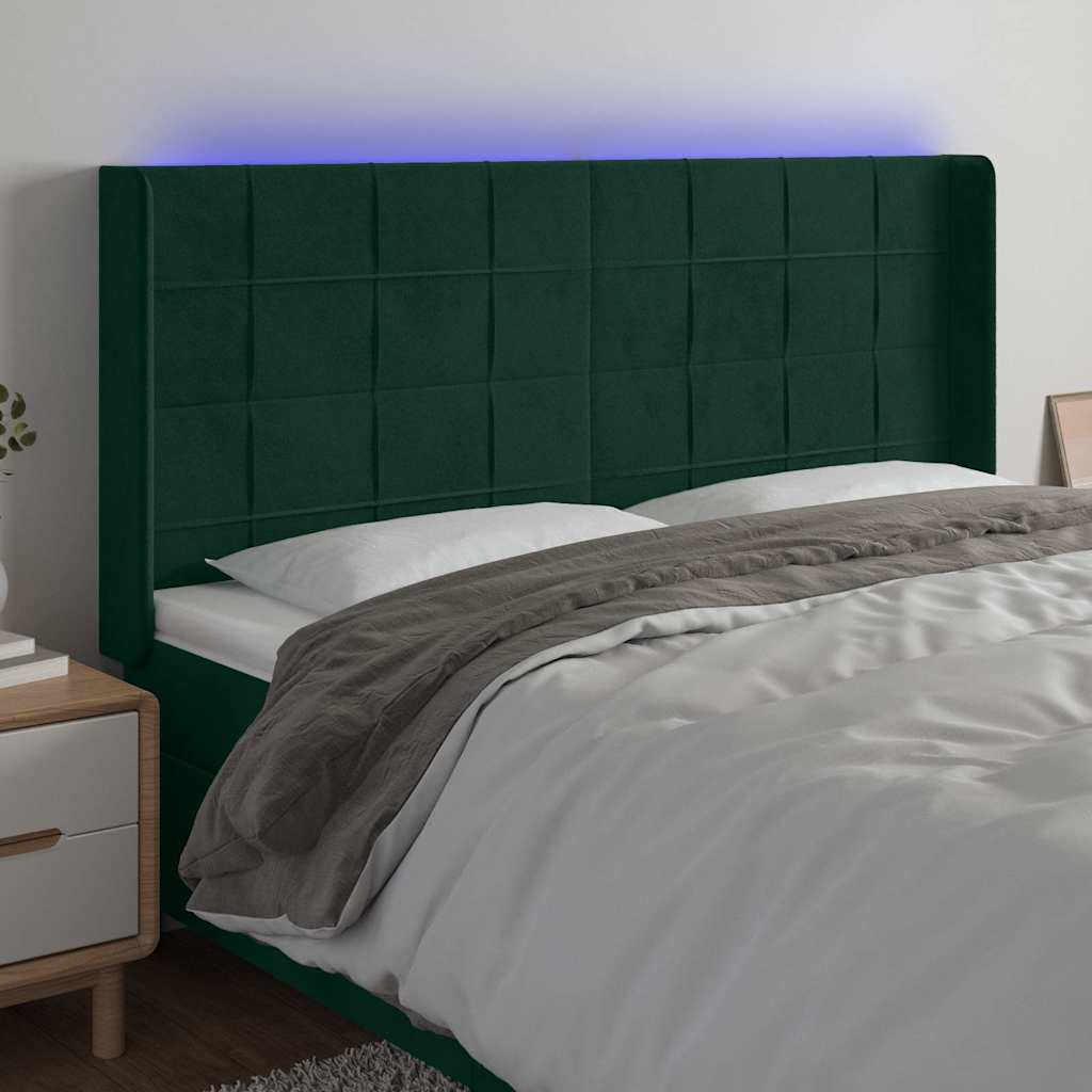 Sötétzöld bársony LED-es fejtámla 203x16x118/128 cm