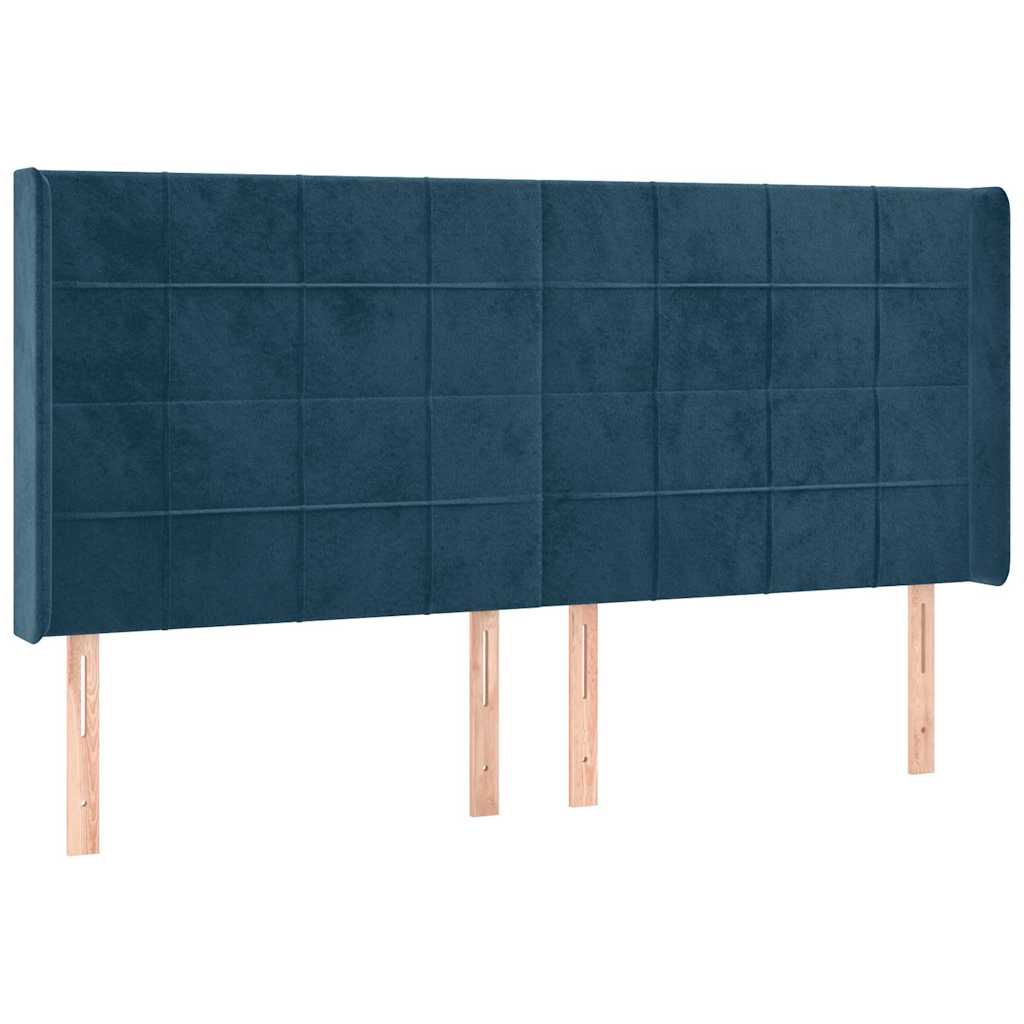 Sötétkék bársony LED-es fejtámla 203x16x118/128 cm 3