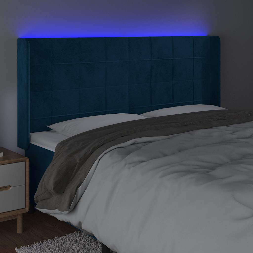 Sötétkék bársony LED-es fejtámla 203x16x118/128 cm 4