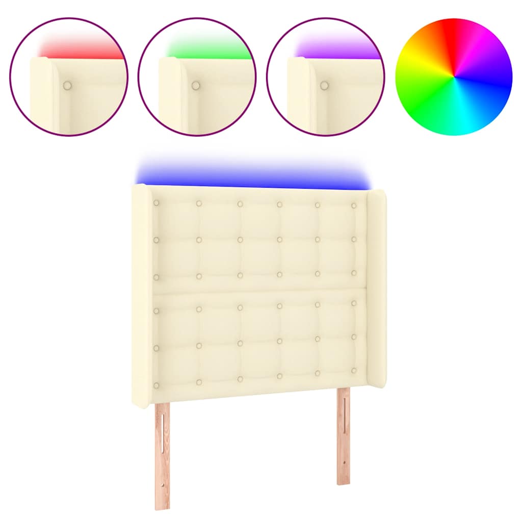 Krémszínű műbőr LED-es fejtámla 83x16x118/128 cm 2