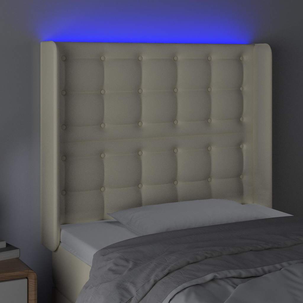 Krémszínű műbőr LED-es fejtámla 83x16x118/128 cm 4
