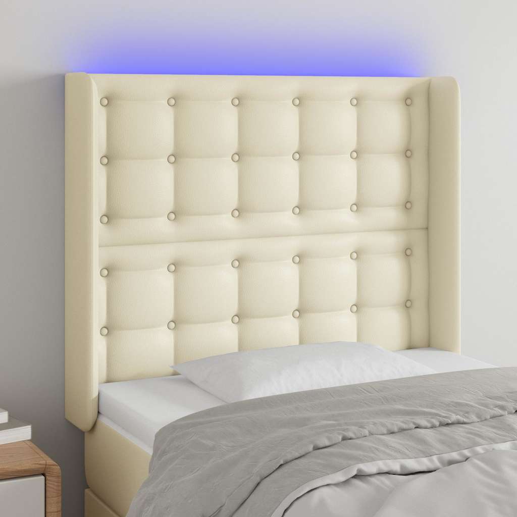Krémszínű műbőr LED-es fejtámla 83x16x118/128 cm