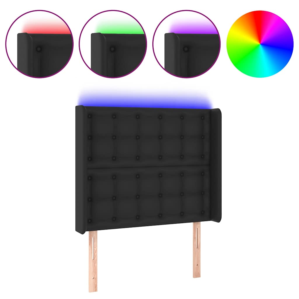 Fekete műbőr LED-es fejtámla 103x16x118/128 cm 2