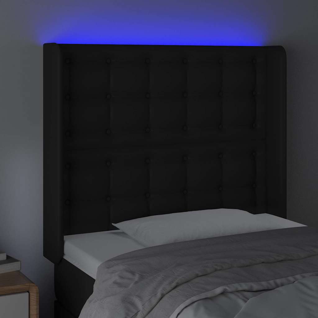 Fekete műbőr LED-es fejtámla 103x16x118/128 cm 4