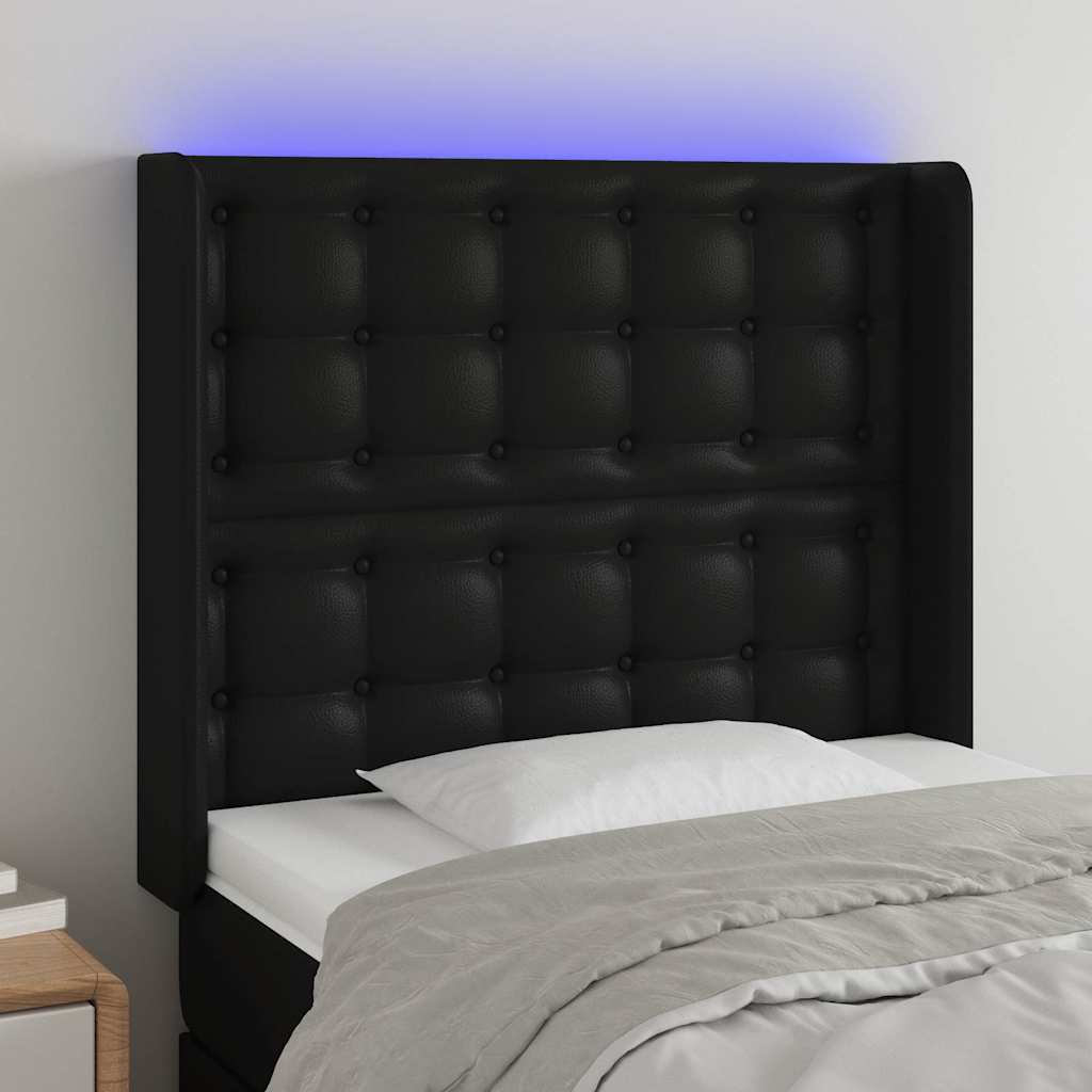 Fekete műbőr LED-es fejtámla 103x16x118/128 cm