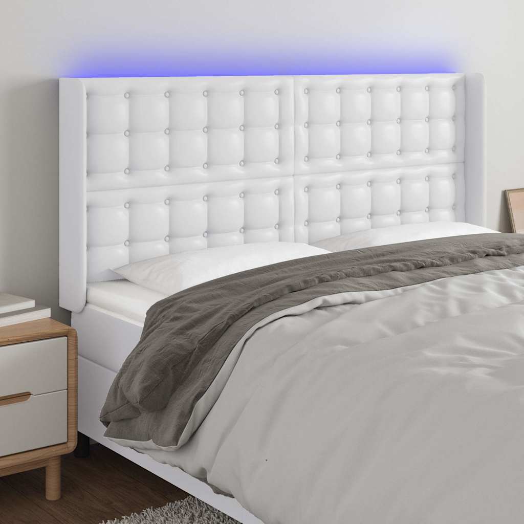 Fehér műbőr LED-es fejtámla 147x16x118/128 cm