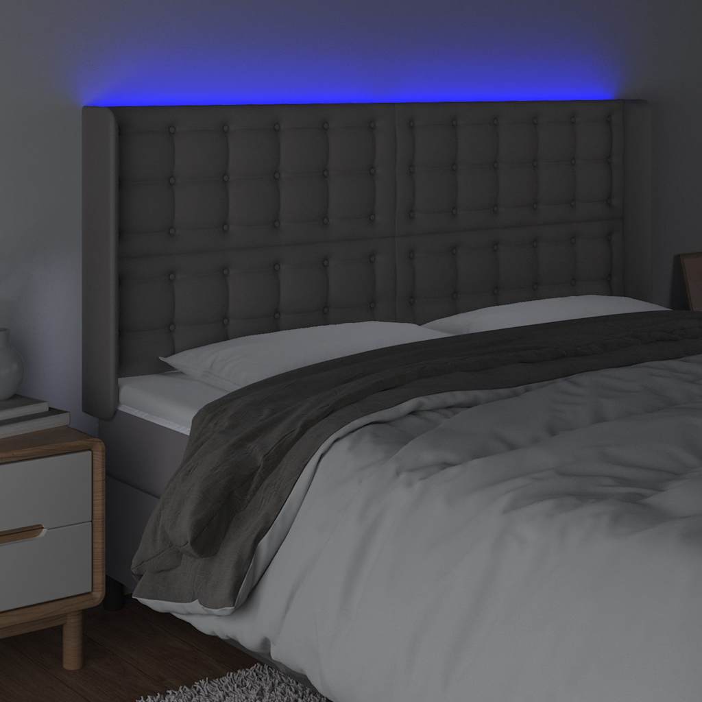 Szürke műbőr LED-es fejtámla 163x16x118/128 cm 4