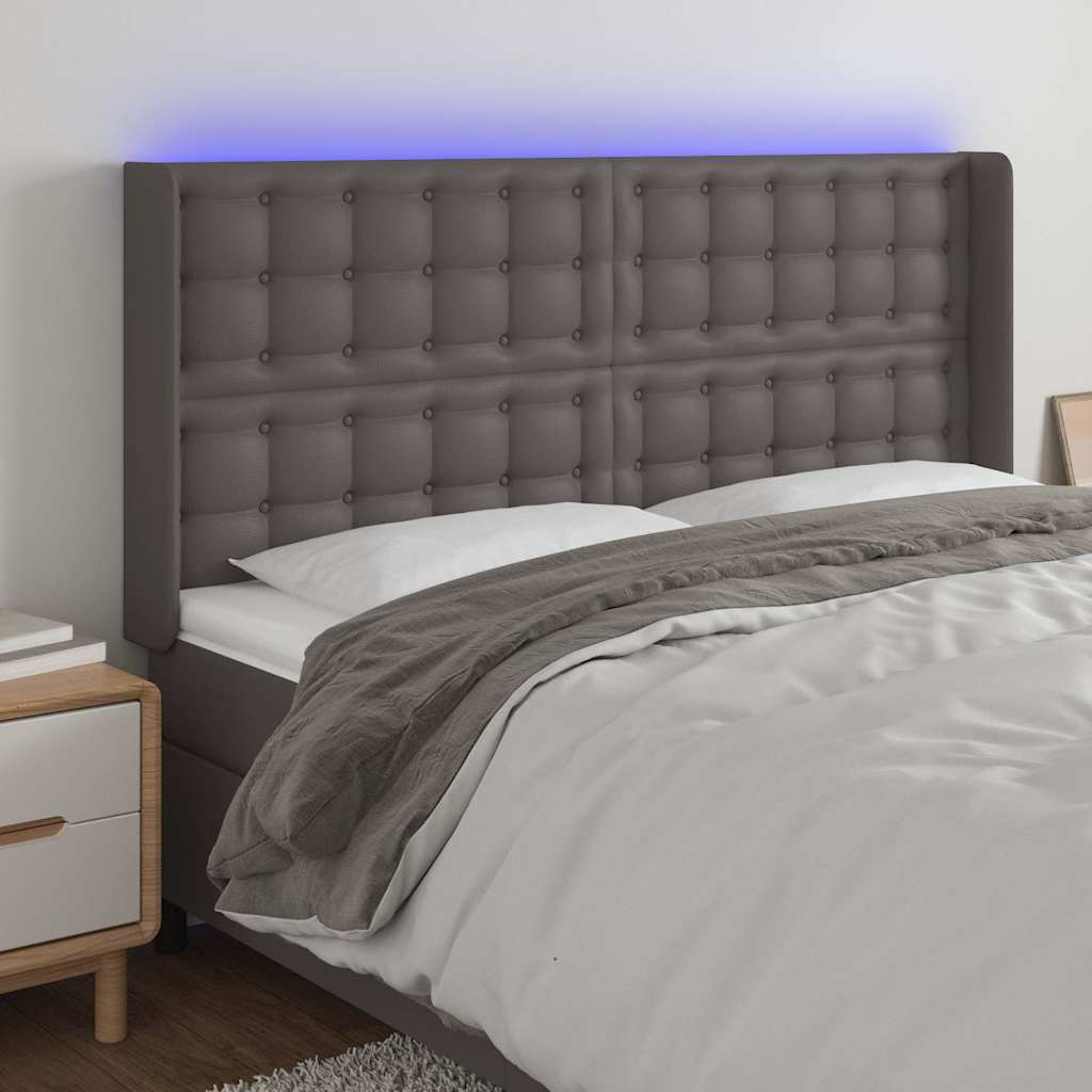Szürke műbőr LED-es fejtámla 163x16x118/128 cm
